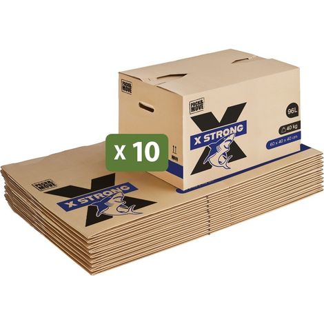 Pack and Move - Lot de 10 Cartons Déménagement X Strong - 60 x 40 x 40 cm - Charge 40 kg - Extrême Résistance - Grande Capacité
