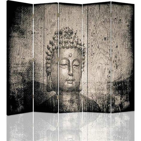 Paravent Bouddha Zen 5 Panneaux pour Décoration Intérieure - 180 x 150 cm - 2 faces R° V°