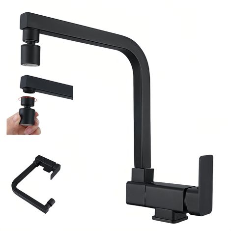 Robinet Cuisine Rabattable Mitigeur Cuisine Rabattable 2 Modes D'évacuation De L'eau Robinet Cuisine Sous Fenêtre Pliable Bec Orientable 360° Mitigeur Evier En Laiton (noir) (1/5)