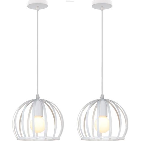 Suspension Luminaire Industrielle Cage Diamant 19cm Plafonnier Lustre Abat-jour en Métal Blanc - 2 Pack (1/5)