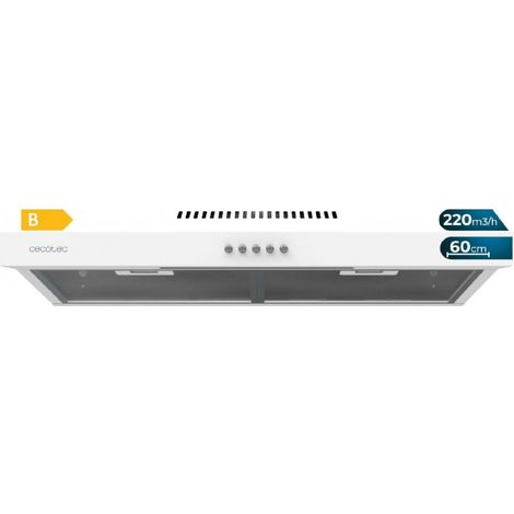 Cecotec – Hotte casquette 60 cm – Puissance d'aspiration 220 m³/h – Moteur 70W Classe B – Commande mécanique – 3 niveaux de puissance et lumière - 220m3 (1/5)