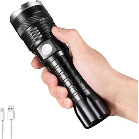 5 Modes Lampe Torche Rechargeable 1500 Lumens Lampe de Poche LED Ultra Puissante avec Batterie de 18650mAh,IP45 Étanche, Lampe Tactique Militaire pour Camping, Randonnée, Urgence