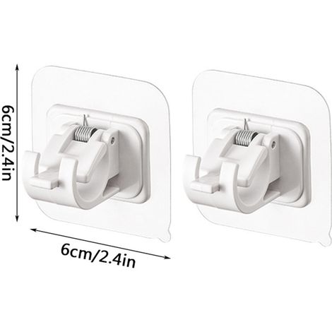 Crochet Pour Rideau - Support Adhésif Sans Perçage - Compatible Avec Tringle Télescopique - Blanc - Lot De 2 (1/3)