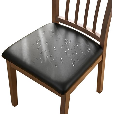 Lot de 4 housses de chaise en cuir synthétique stretch imperméables amovibles et lavables pour salle à manger, cuisine, mariage, jardin, bureau (noir, 4 pièces) (1/5)