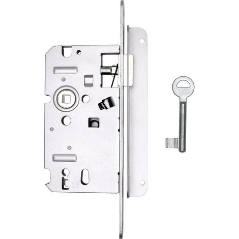 Serrure à encastrer Alsace Droite à Clé - 67585/SC-D - Axe à 55mm, Entraxe 72mm, Carré de 8mm, 1 Clé inclus, Gris (1/5)