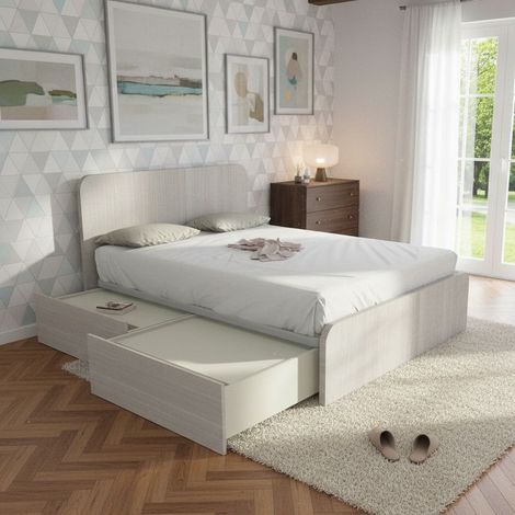 Letto matrimoniale 160x200 con cassettoni - Design italiano e montaggio facile - Rovere rock