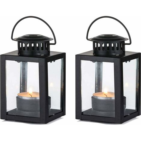 JKWG Lanternes pour bougies Lanternes de jardin, 2 petites lanternes suspendues de style vintage pour bougie chauffe-plat, porte-bougie chauffe-plat noir pour événements intérieurs extérieurs, fête d' (1/5)