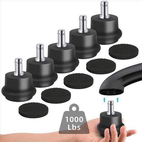20 Patins de glissement, chaise de bureau, roulettes fixes, nylon, noir, pour parquet et carrelage (1/5)