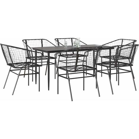 Ensemble à manger de jardin 7 pcs-Salon de jardin noir poly rotin verre 114061 (1/5)