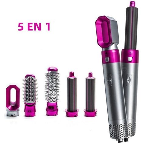 RoseDoes 5 en 1 Sèche-cheveux Peigne Air Chaud Styler Peigne,Ioniseur d'air. violet rosé (1/4)