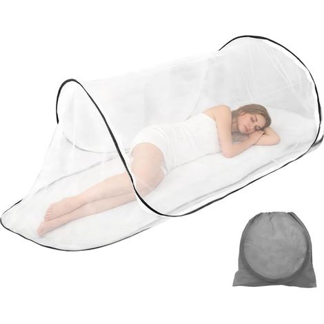 Moustiquaire Pliable Pop Up, Moustiquaire Pop Up 200 x 100 x 60 cm Réglable Portable Tente de Camping pour Lit Simple pour Chambre à Coucher, Camping, Voyage, Dortoir, Extérieur, Blanc (1/5)