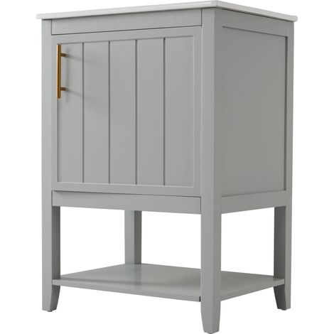 Mueble de baño con lavabo cerámico 60 cm y estante, gris claro HOMVRA (1/5)