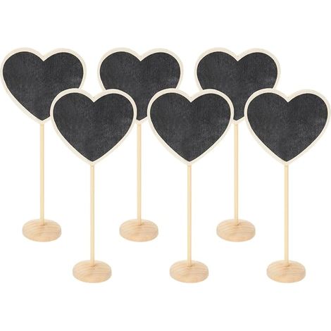 Mini Slate Signs, 6Pcs Small Slate with Wooden Heart Stand for Food Tags, Weddings, Message Boards, Black (7.2"x3") (1/5)