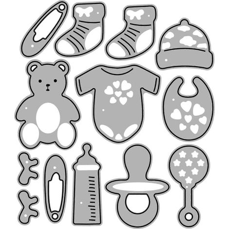 Matrices de découpe et de gaufrage sur le thème des jouets pour bébés, idéales pour la création de cartes et le scrapbooking. (1/5)