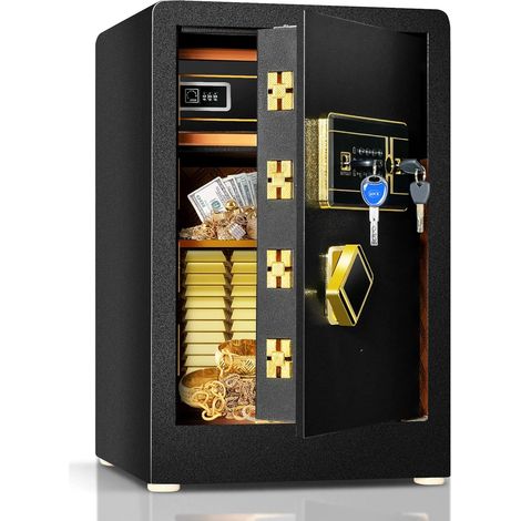 GOPLUS Coffre-fort avec Serrure à Code électronique, Coffre-fort avec étagère Amovible et Système d'Alarme, 36,5X37,5X59 CM, Noir (1/5)