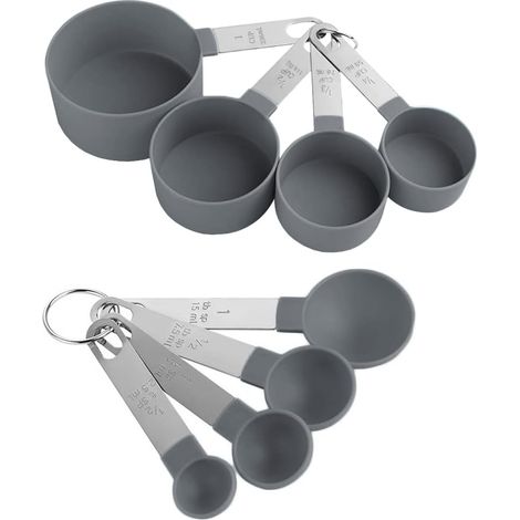 8 cuillères à mesurer(gris), jeu de cuillères à mesurer, tasse à mesurer, acier inoxydable et plastique pour la cuisson des ingrédients liquides et solides (1/5)