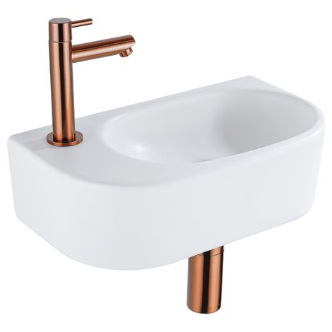 Fugaflow Efficiente Pietra Ensemble de fontaine - 40x21,5x12cm - gauche - lisse - demi-rond - 1 trou de robinet - céramique - robinet de fontaine