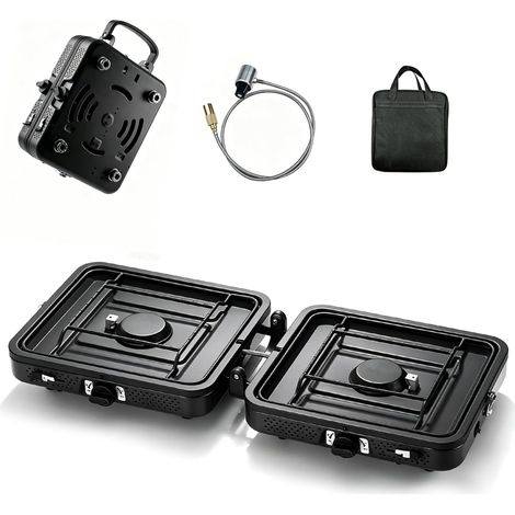 Rechaud Gaz 2 Feux,Design Pliable Et Portable,Cuisson En Plein Air Avec Sac De Rangement 4400w,Tuyau De Rallonge De 100 Cm,Parfait pour les fêtes intérieures/extérieures,le camping et les pique-niques (1/5)
