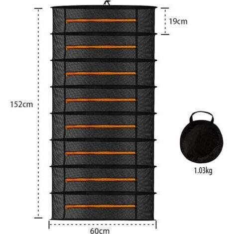 Kräutertrocknungsnetz, 8-lagig, 60 cm Durchmesser, faltbar, mit Reißverschlüssen, zum Aufhängen, für Gemüse, Pflanzen und Kleidung