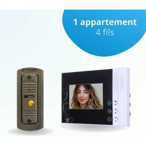 Portier interphone vidéo PINO 4 Fils - 1 écran noir