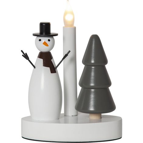 Star Trading Chandelier LED Christmas Joy, bonhomme de neige et sapin, blanc, bois, lampe de décoration, blanc chaud, 21cm (1/4)