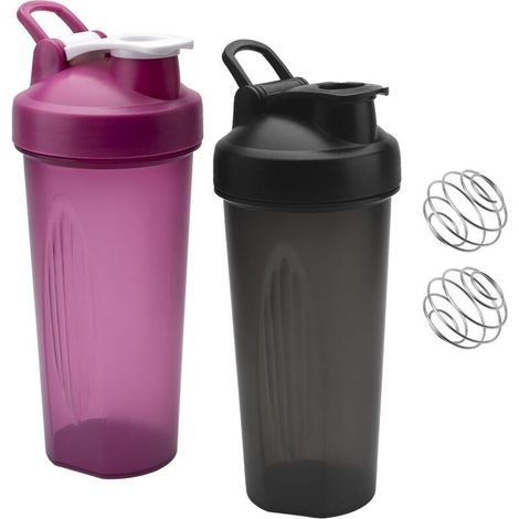Zwei 600-ml-Shakerflaschen für Proteinpulver mit Mixkugeln, Graduierung und auslaufsicherem Design. (1/5)