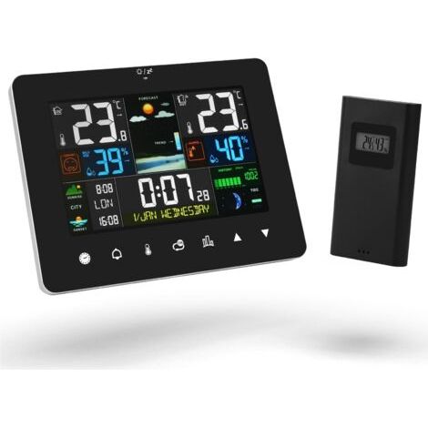 Station Météo Professionnel Sans Fil, Thermomètre Numérique avec Capteur Exterieur Interieur, Écran LCD Couleur Hygromètre Baromètre Prévisions Météo 8 Heures pour Maison, Jardin (1/5)