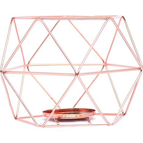 Bougeoir Géométrique 3D en Fer Métal Décoratif Support Théier pour Centre de Table Mariage Déco Fête Doré Rose (1/2)