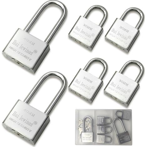 6er Set Vorhängeschlösser gleichschließend: 4x30mm Kurzbügel, 2x40mm Langbügel mit 12 Schlüsseln