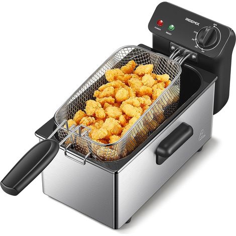Friteuse Électrique 3L, Friteuse 2000W avec Revêtement Émaillé Antiadhésif, Thermostat Double Sécurité, Pièces Compatibles Lave-Vaisselle, Température Réglable 130-190°C (1/5)