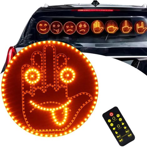 Lampe de voiture avec télécommande, 2 en 1 : doigt lumineux et signe d'expression. Exprimez-vous Lampe visage souriant avec télécommande. (1/5)