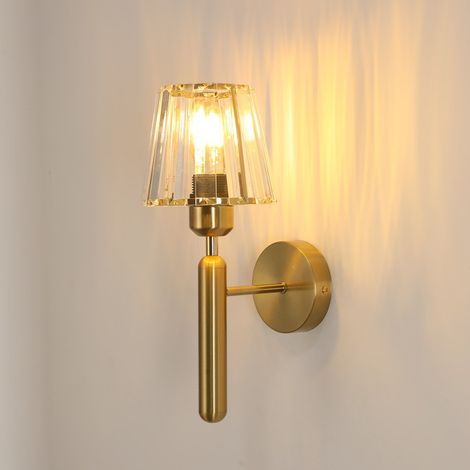 GOECO Applique murale dorée avec abat-jour en cristal, lampe murale style moderne à culot E27 pour chambre, salon, couloir (sans ampoule) (1/5)