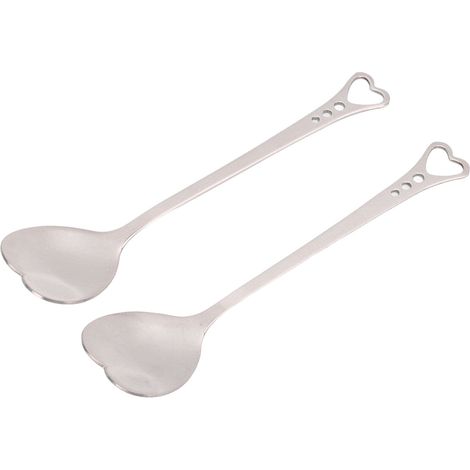 2Pcs Dessert Spoons Stainless Steel Heart Shaped Design Durable Anticorrosion Ergonomic Handle Widely Used Coffee SpoonsSilver (1/5)