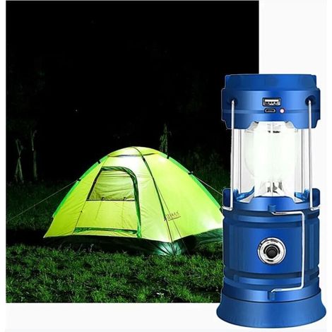 Lanterne LED rechargeable solaire/USB, lampe de camping puissante, lanterne de jardin portable avec 2 modes, lampe de poche 360° éclairage suspendu avec fonction étanche pour bivouac/urgence/garage