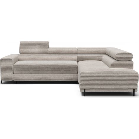 Canapé d’angle convertible KOLEZO en tissu côtelé avec coffre et têtières réglables – 274cm angle droit-Blanc cassé-angle droit (1/5)