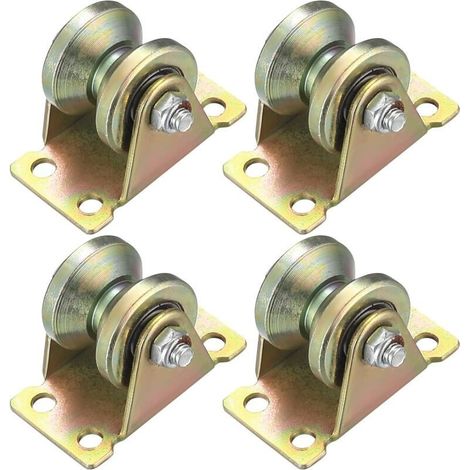 4 Pièces Poulie de Levage Mouflage, Roulette à Rainure en V, Roulette de Levage, Roue Gorge Poulies Cable pour Cordes Rail Portail Coulissan (Roulette à Rainure en V) (Poulie en V) (1/5)