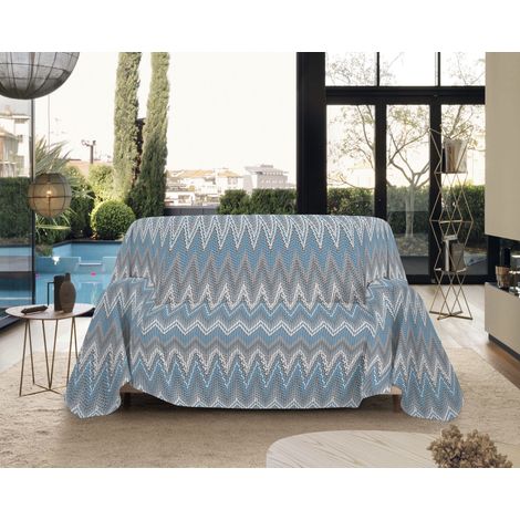 Telo Arredo Made in Italy in Cotone Grandfoulard Copritutto Copridivano Copriletto-Teli Sofà Arredatutto-Drappeggio-Arazzo-Copridivano Grand Foulard Letto Singolo - Spinato Azzurro