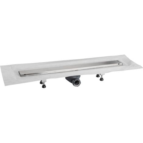 Caniveau de Douche Sortie Orientable 70 cm Grille inox brossé, sortie orientable 360°, natte d'étanchéité pré-collée, installation facile, entretien facile, chromé, Wirquin 30723239, Chromé (1/4)