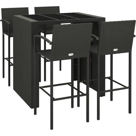 5 Piece Garden Bar Set Black Poly Rattan vidaXL (1/4)