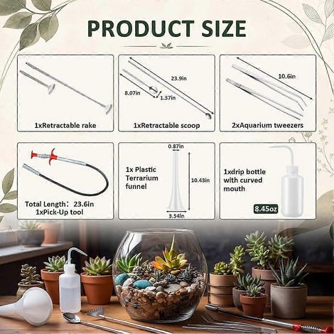 Cet ensemble d'outils pour aquarium de 7 pièces comprend une pince à épiler à long manche, un râteau télescopique et un entonnoir pour aquarium, adapté à l'aquascaping. (1/5)