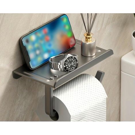 Toilet paper holder with shelf, made from a modern bathroom shelf, aluminum, stainless steel, waterproof (1/5)