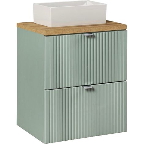Meuble simple vasque 50cm 2 tiroirs Jade Vert et Bois (1/5)