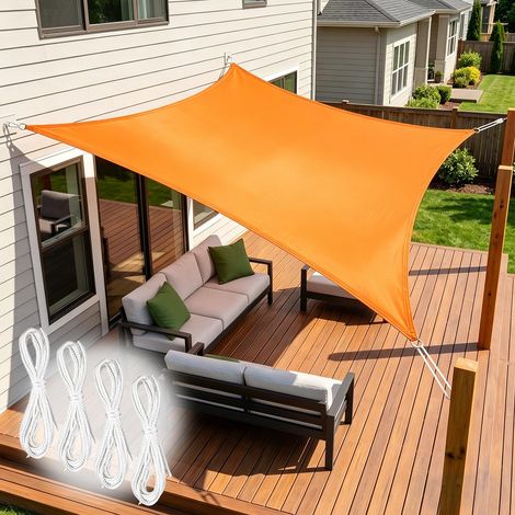Voile d'Ombrage Rectangulaire, Orange, 2x3 m, Toile d'Ombrage, Imperméable, Résistant au Soleil, Comprend 4 Cordes, pour Patio, Jardins, Terrasses, Piscines, Camping-Cars (1/5)