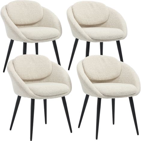 Wahson Chaise de Salle à Manger en Chenille Lot de 4, Chaise de Cuisine Moderne avec Dossier Rond et Pieds en Métal Noir, pour Salon/Chambre, Beige