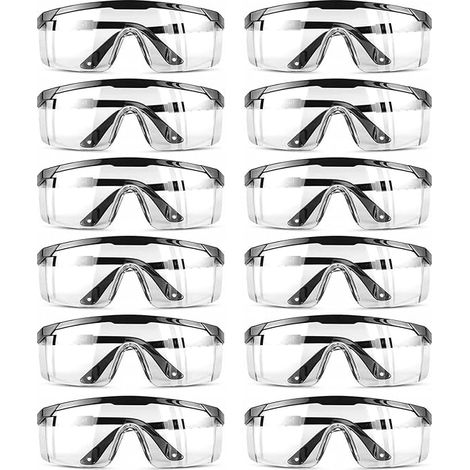 Lot de 12 lunettes de protection, réglables, anti-rayures, verres bleus transparents, pour chantier, bricolage, laboratoire, soudage (1/4)