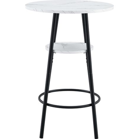 Table de bar ronde 60 cm en imitation marbre blanc avec cadre métal noir, hauteur 89 cm (1/5)