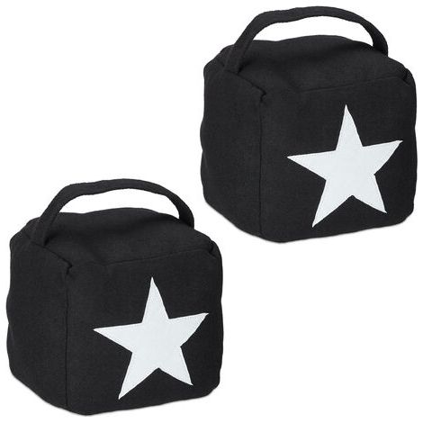 2 x Türstopper Stern, Türpuffer Stoff, Türsack Boden, hoch, mit Griff, dekorativ, HxBxT: 20 x 15 x 15 cm, schwarz