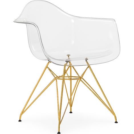 ORION91oficial® - Sillón ALTAIR Edición Limitada, Transparente, Patas Doradas, Asiento Polipropileno 67x57,5x82,5 cm, Comedor - Oficina - Salón - Teletrabajo - Cocina - spaziOrion91 - Unidad