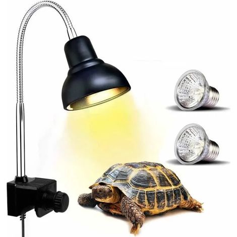Lampe chauffante UV pour reptiles et tortues UVA UVB, support clip 360° flexible E27 avec 2 ampoules (1/4)