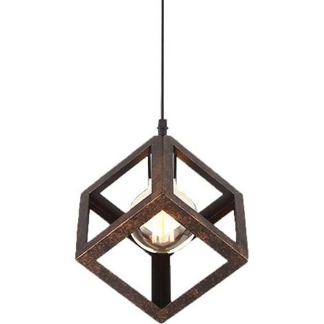 Suspension Cage Cube Lustre abat-jour Carré Contemporain Corde Ajustable Luminaire Salle à Manger,Bar (Rouille) (1/4)